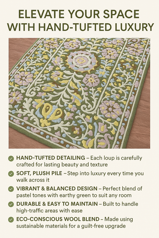 Hand-Tufted Wool Floral Rug – Pastel Medallion Design