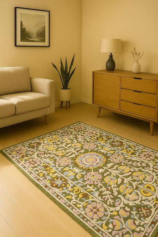 Hand-Tufted Wool Floral Rug – Pastel Medallion Design