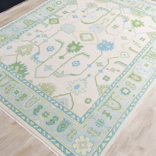 Oushak Rug 8x10 vintage Turkish Hand Knotted Antique Natural Large Area wool Rug