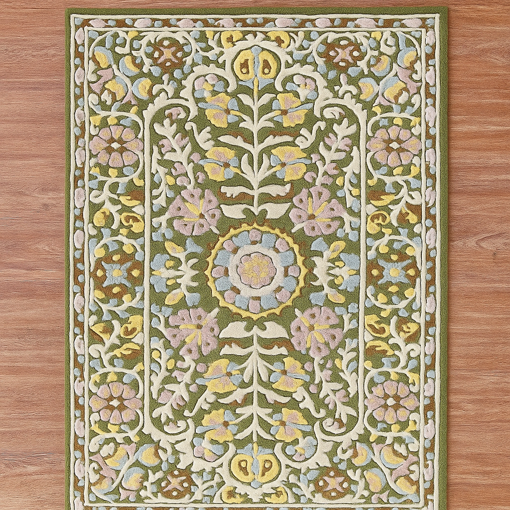 Hand-Tufted Wool Floral Rug – Pastel Medallion Design